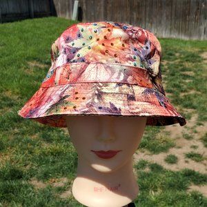 New Ladies Orange Vintage Leaves BLING Bucket Hat